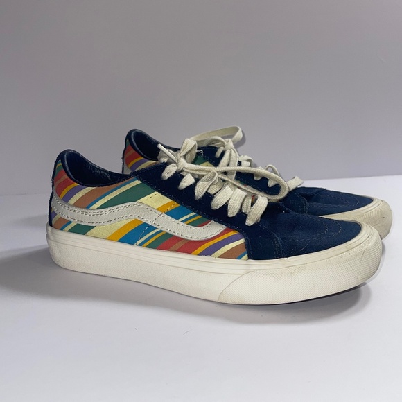 Vans Sk8 Low Reissue Retro‎ Stripes Blue Lace up Sneaker Women’s 7 - Picture 1 of 4